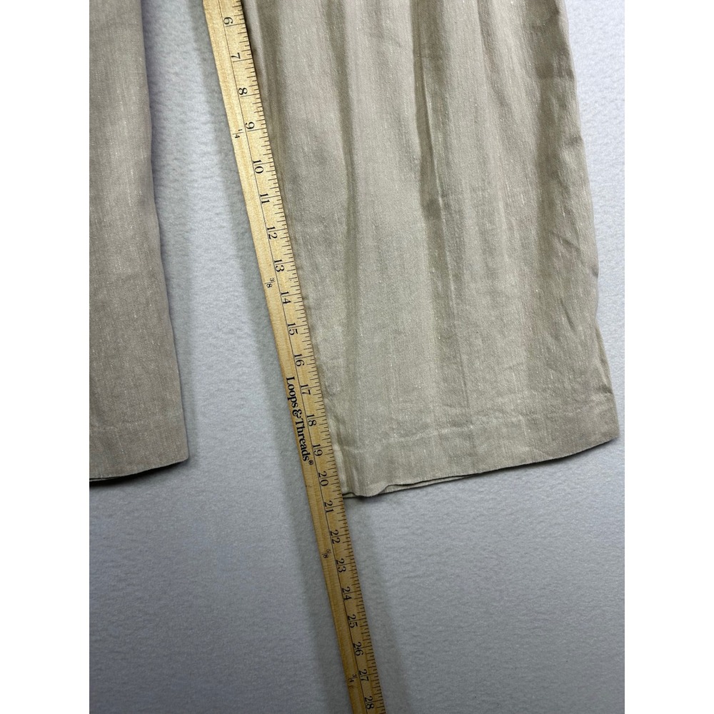 Coastal Grandma Ann Taylor Petite Women 6P Beige Linen Blend Wide Leg Crop Pants - Picture 7 of 11